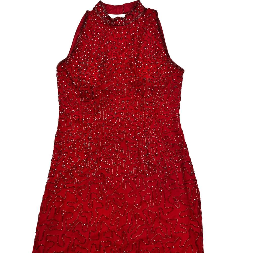 Pappel Boutique Evening Vintage Silk Long Formal Beaded Gown Women's Size 6 - Picture 2 of 11